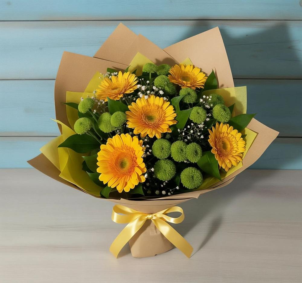 Букет цветов из: Герберы и Хризантемы в Лузе