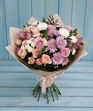 Букет цветов из:  Хризантемы, Розы и Альстромерии #REPLACE_PRED# Лузе