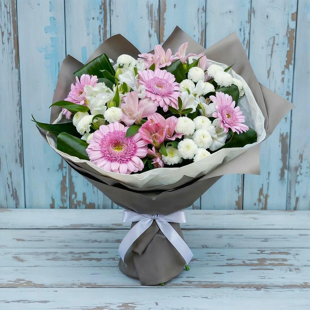 Букет цветов из: Герберы, Альстромерии и Хризантемы в Лузе