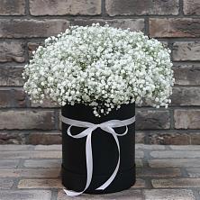 Цветочная композиция из Гипсофила в шляпной коробке в Лузе